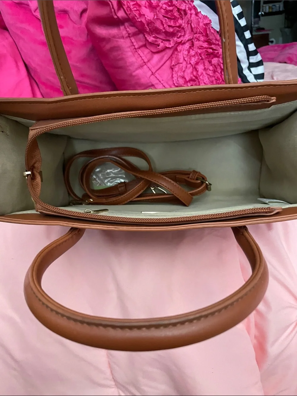 Classic Structured Tote Bag in Brown and Silver